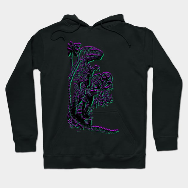 Vintage T-Rex Fighting Triceratops retro purple and green faux 3d Hoodie by MacSquiddles